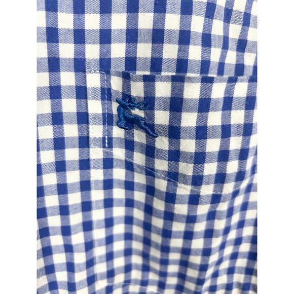 OS Trachten Mens Blue Gingham Button Down Shirt Long Sleeve Size M LOGO Pocket - Picture 4 of 14